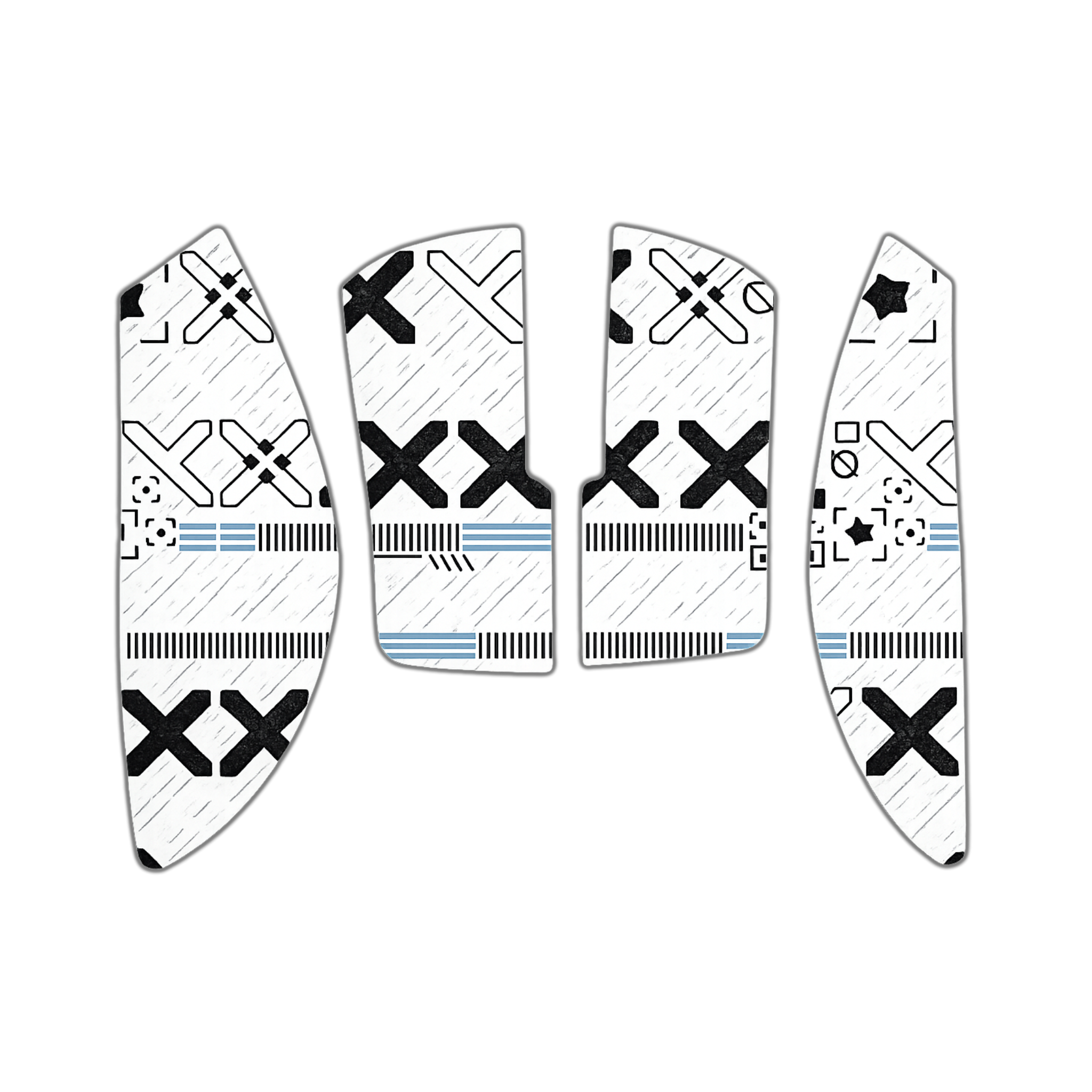 Et sæt grip tapes i hvid farve med print som passer til en Razer Viper V3 Pro gaming mus